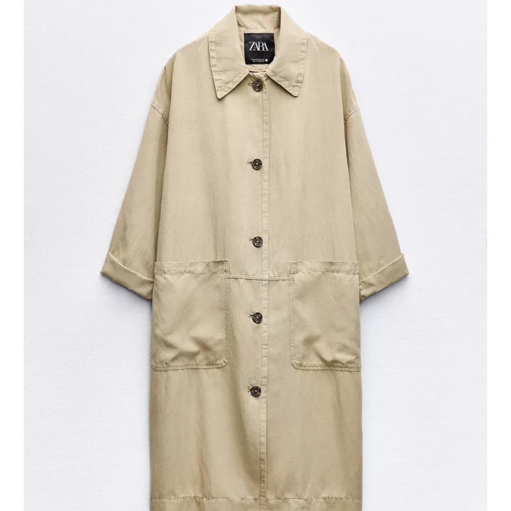 Zara Oversized Khaki Button-Front Trench